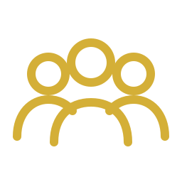 Gold-outline icon of three people forming a group or team.